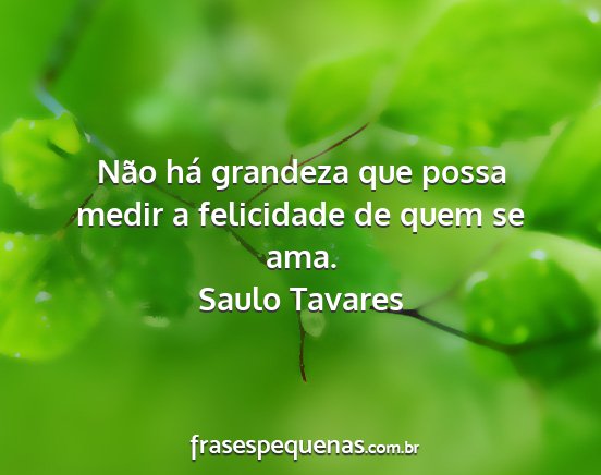 Saulo Tavares - Não há grandeza que possa medir a felicidade de...