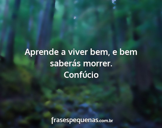 Confúcio - Aprende a viver bem, e bem saberás morrer....