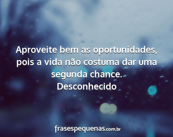 Desconhecido - Aproveite bem as oportunidades, pois a vida não...