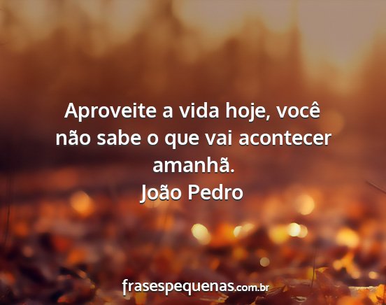 João Pedro - Aproveite a vida hoje, você não sabe o que vai...