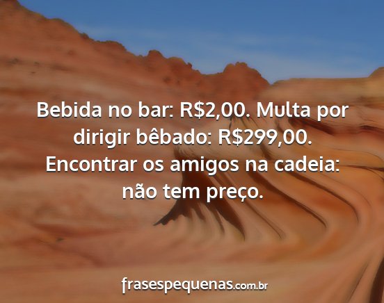 Bebida no bar: R$2,00. Multa por dirigir bêbado:...