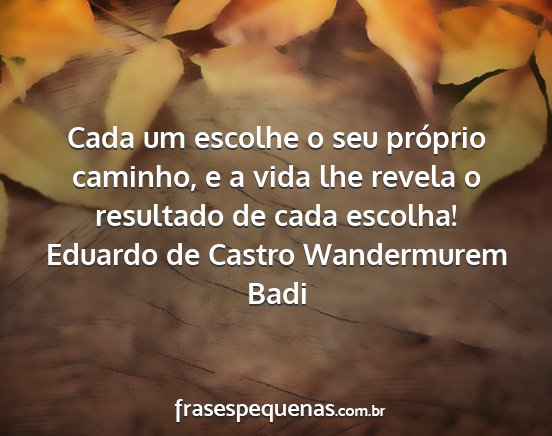 Eduardo de Castro Wandermurem Badi - Cada um escolhe o seu próprio caminho, e a vida...
