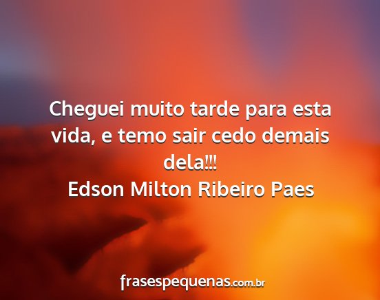 Edson Milton Ribeiro Paes - Cheguei muito tarde para esta vida, e temo sair...
