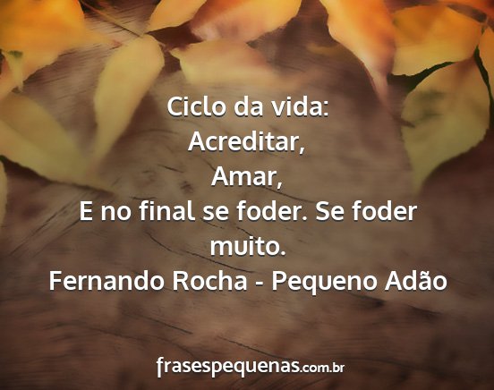 Fernando Rocha - Pequeno Adão - Ciclo da vida: Acreditar, Amar, E no final se...