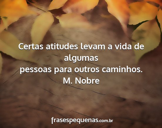M. Nobre - Certas atitudes levam a vida de algumas pessoas...