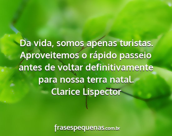 Clarice Lispector - Da vida, somos apenas turistas. Aproveitemos o...