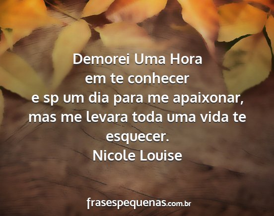 Nicole Louise - Demorei Uma Hora em te conhecer e sp um dia para...