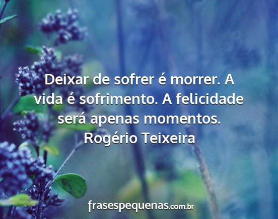 Rogério Teixeira - Deixar de sofrer é morrer. A vida é sofrimento....
