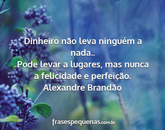 Alexandre Brandão - Dinheiro não leva ninguém a nada.. Pode levar a...