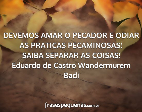 Eduardo de Castro Wandermurem Badi - DEVEMOS AMAR O PECADOR E ODIAR AS PRATICAS...