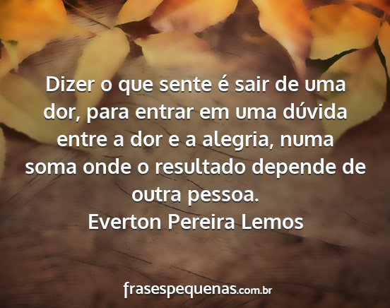 Everton Pereira Lemos - Dizer o que sente é sair de uma dor, para entrar...