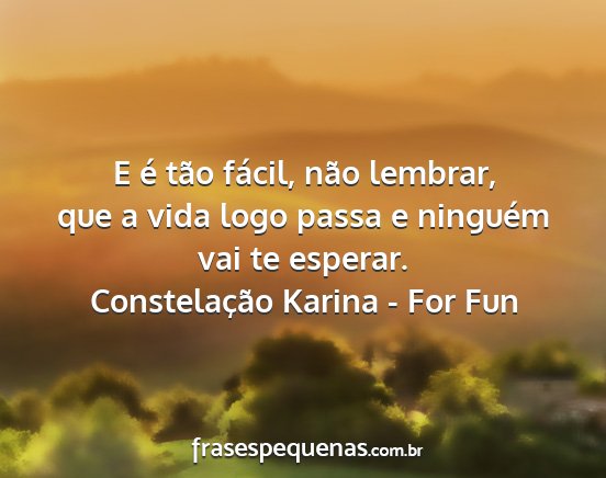 Constelação Karina - For Fun - E é tão fácil, não lembrar, que a vida logo...