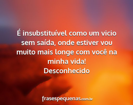 Desconhecido - É insubstituível como um vicio sem saída, onde...