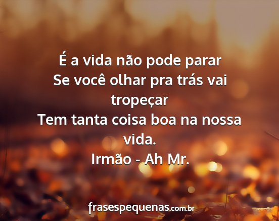 Irmão - Ah Mr. - É a vida não pode parar Se você olhar pra...