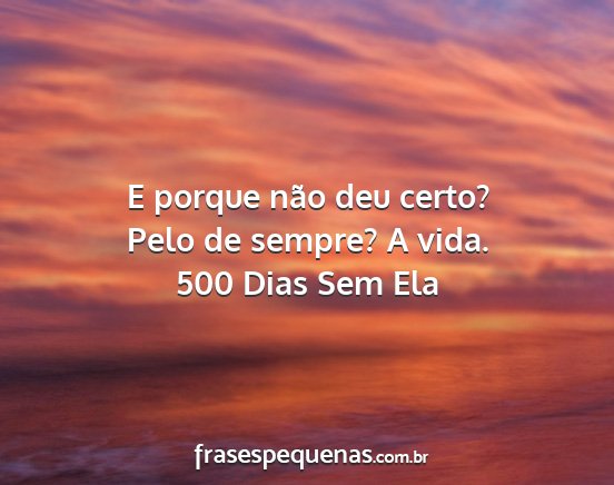 500 Dias Sem Ela - E porque não deu certo? Pelo de sempre? A vida....