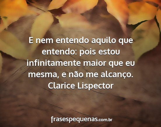 Clarice Lispector - E nem entendo aquilo que entendo: pois estou...