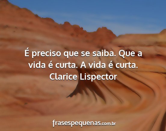 Clarice Lispector - É preciso que se saiba. Que a vida é curta. A...