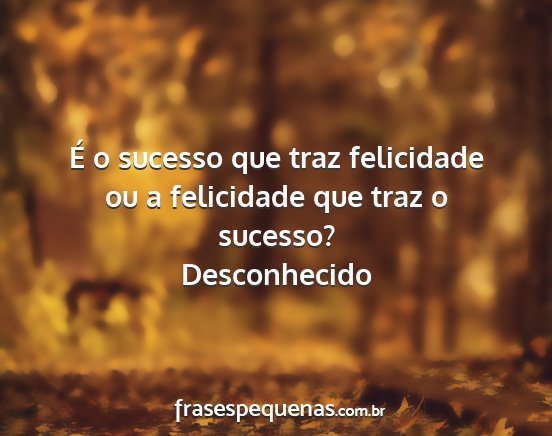 Desconhecido - É o sucesso que traz felicidade ou a felicidade...