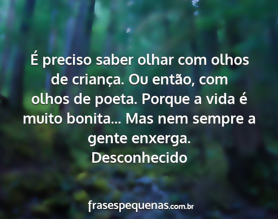 Desconhecido - É preciso saber olhar com olhos de criança. Ou...