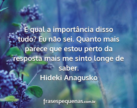 Hideki Anagusko - E qual a importância disso tudo? Eu não sei....