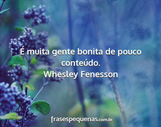 Whesley Fenesson - É muita gente bonita de pouco conteúdo....