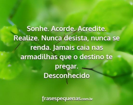 Desconhecido - Sonhe. Acorde. Acredite. Realize. Nunca desista,...