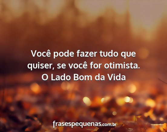 O Lado Bom da Vida - Você pode fazer tudo que quiser, se você for...