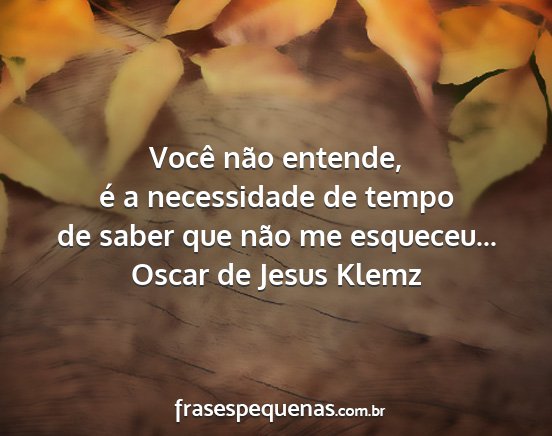 Oscar de Jesus Klemz - Você não entende, é a necessidade de tempo de...