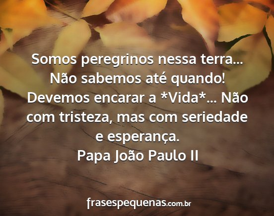 Papa João Paulo II - Somos peregrinos nessa terra... Não sabemos até...