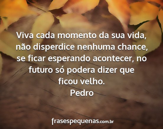 Pedro - Viva cada momento da sua vida, não disperdice...