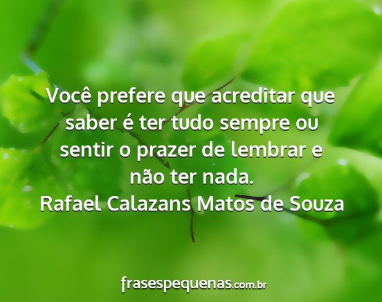 Rafael Calazans Matos de Souza - Você prefere que acreditar que saber é ter tudo...