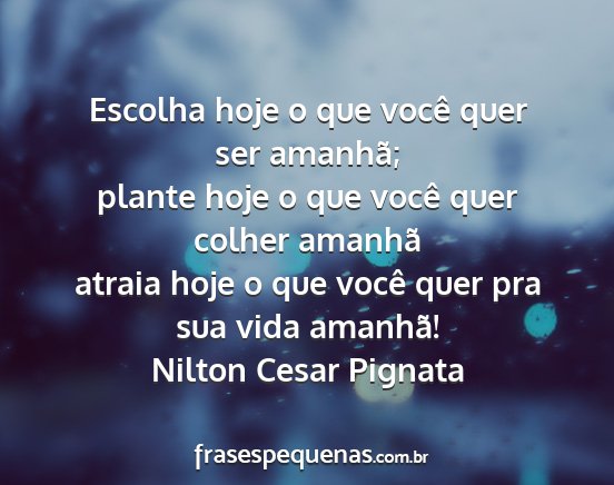 Nilton Cesar Pignata - Escolha hoje o que você quer ser amanhã; plante...