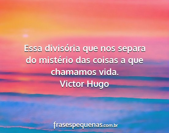 Victor Hugo - Essa divisória que nos separa do mistério das...