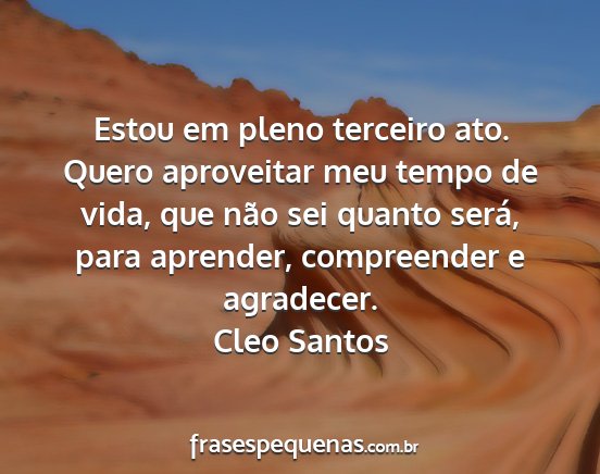 Cleo Santos - Estou em pleno terceiro ato. Quero aproveitar meu...