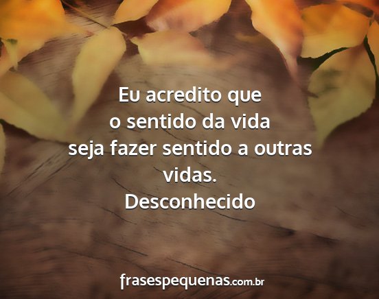 Desconhecido - Eu acredito que o sentido da vida seja fazer...