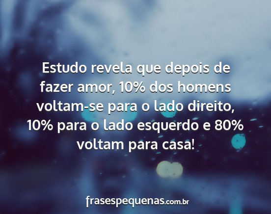 Estudo revela que depois de fazer amor, 10% dos...