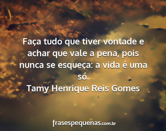 Tamy Henrique Reis Gomes - Faça tudo que tiver vontade e achar que vale a...