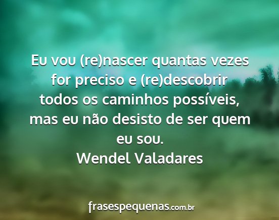 Wendel Valadares - Eu vou (re)nascer quantas vezes for preciso e...