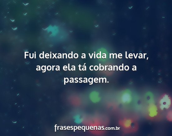 Fui deixando a vida me levar, agora ela tá...