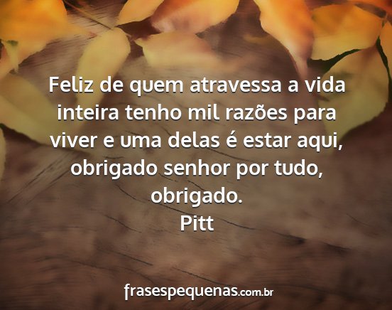 Pitt - Feliz de quem atravessa a vida inteira tenho mil...