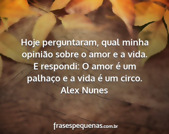 Alex Nunes - Hoje perguntaram, qual minha opinião sobre o...