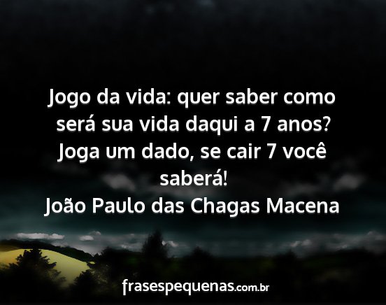 João Paulo das Chagas Macena - Jogo da vida: quer saber como será sua vida...