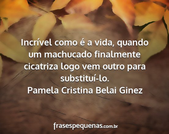 Pamela Cristina Belai Ginez - Incrível como é a vida, quando um machucado...