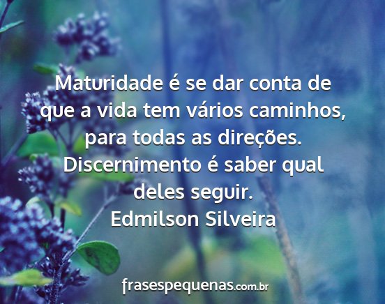 Edmilson Silveira - Maturidade é se dar conta de que a vida tem...