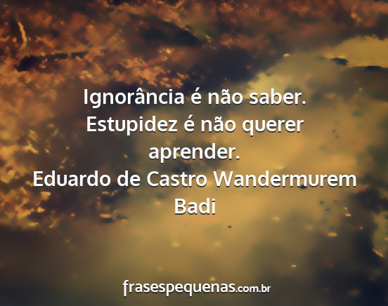 Eduardo de Castro Wandermurem Badi - Ignorância é não saber. Estupidez é não...