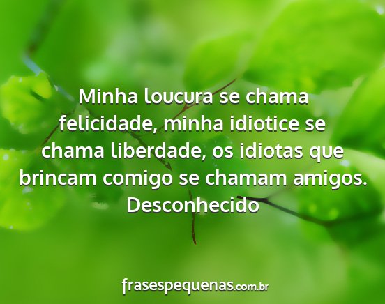 Desconhecido - Minha loucura se chama felicidade, minha idiotice...