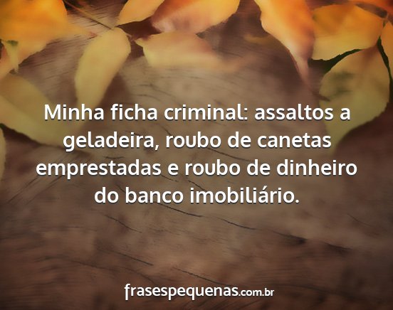 Minha ficha criminal: assaltos a geladeira, roubo...