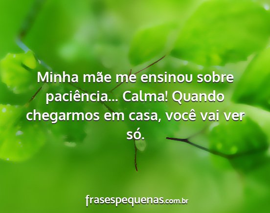 Minha mãe me ensinou sobre paciência... Calma!...