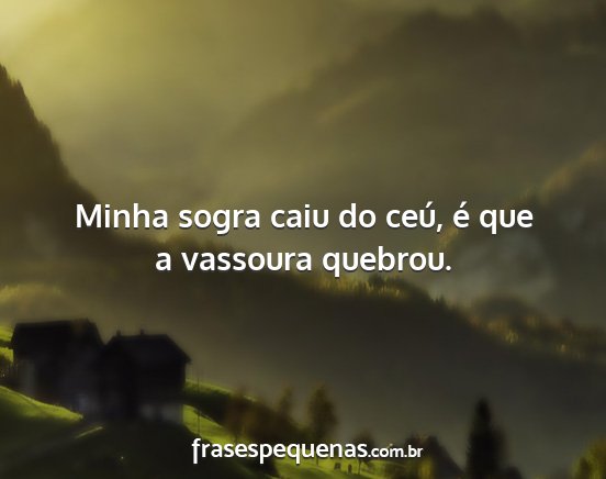 Minha sogra caiu do ceú, é que a vassoura...