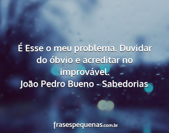 João Pedro Bueno - Sabedorias - É Esse o meu problema. Duvidar do óbvio e...